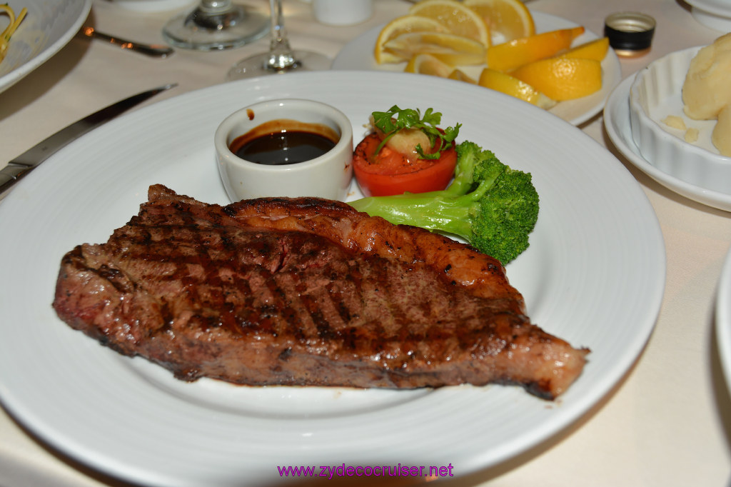 415: Carnival Miracle Alaska Cruise, Glacier Bay, MDR Dinner, Prime New York Strip Loin Steak - Steakhouse Selections - $20 surcharge