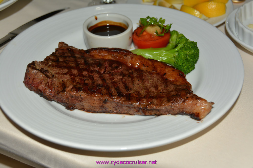 416: Carnival Miracle Alaska Cruise, Glacier Bay, MDR Dinner, Prime New York Strip Loin Steak - Steakhouse Selections - $20 surcharge