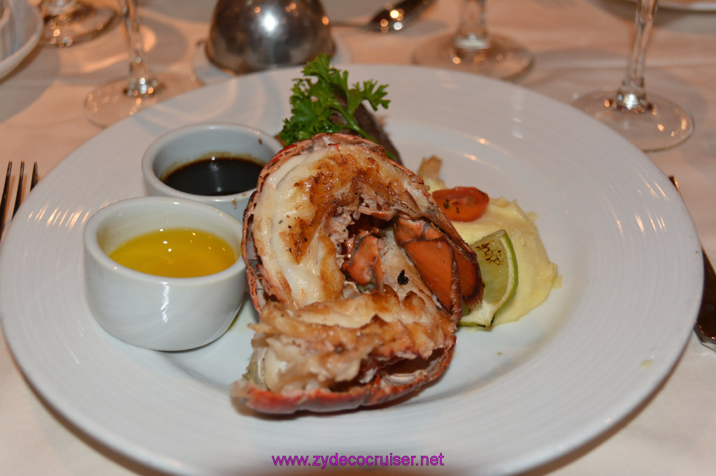 563: Carnival Miracle Alaska Cruise, Ketchikan, MDR Dinner, Steakhouse Selections, $20 surcharge, Surf and Turn, Maine Lobster Tail and Filet Mignon,