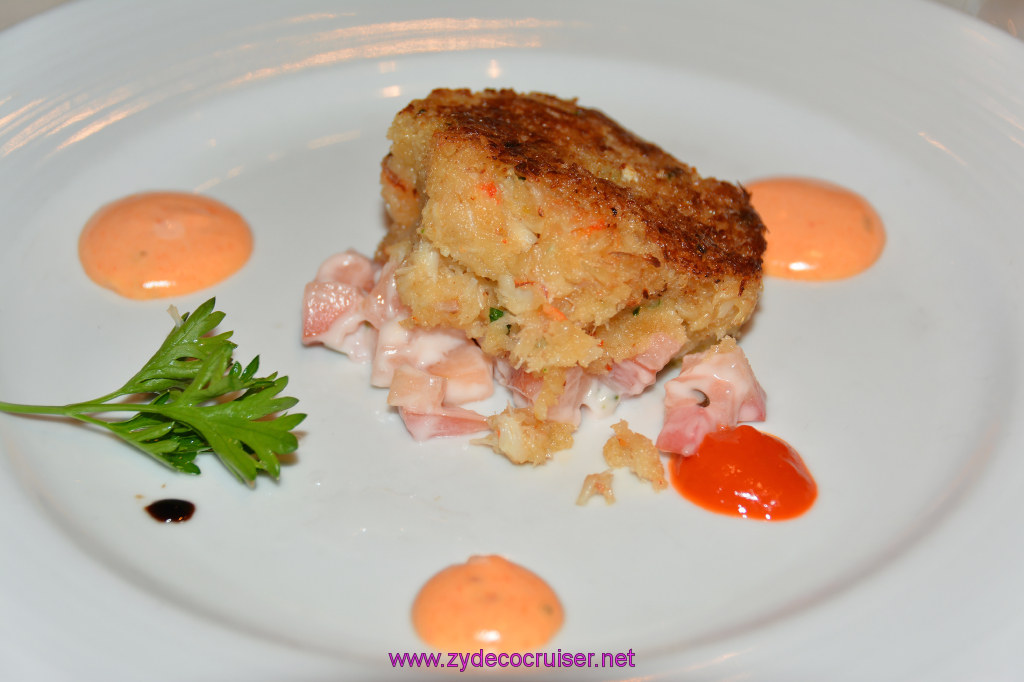 059: Carnival Miracle Alaska Cruise, Sea Day 2, MDR Dinner, New England Crab Cake 