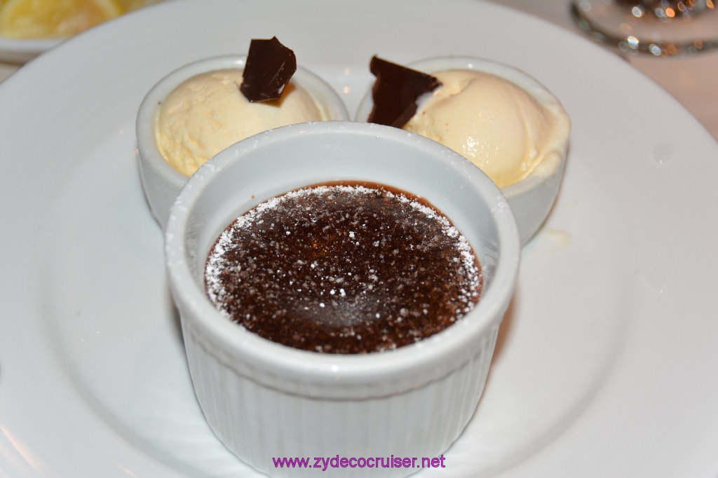 071: Carnival Miracle Alaska Cruise, Sea Day 2, MDR Dinner, Warm Chocolate Melting Cake 