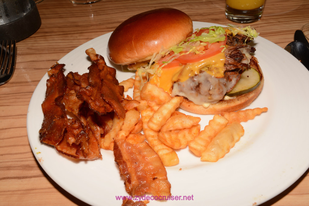 020: Carnival Panorama Inaugural Cruise, Sea Day, Sea Day Brunch, Aft Deck Burger with a side of bacon