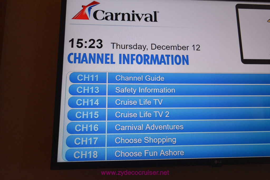 032: Carnival Panorama Inaugural Cruise, Sea Day, Cabin TV Channels