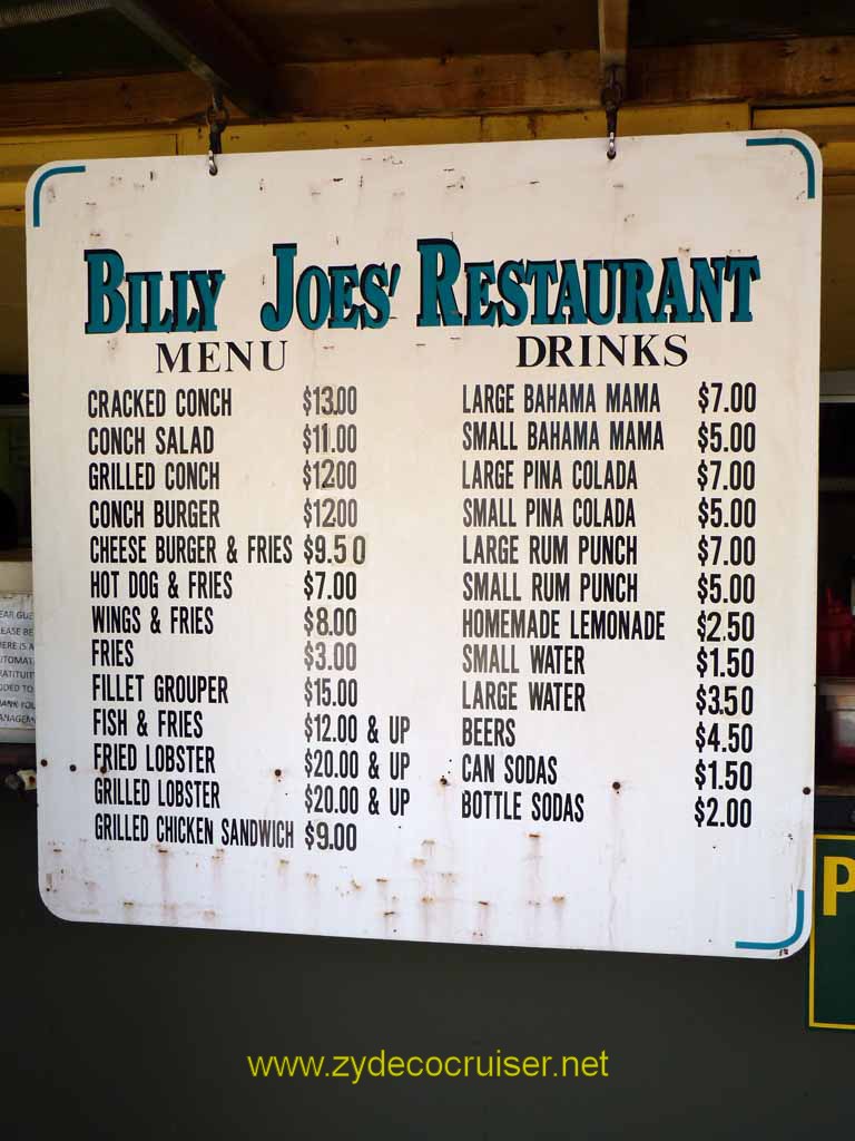 301: Carnival Sensation, Freeport, Bahamas - Billy's Joe's Restaurant, Our Lucaya