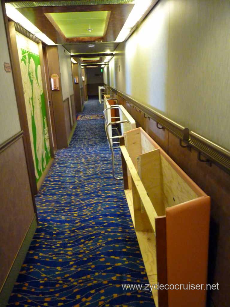 002: Carnival Spirit, Sea Day 3 - After the great flood! Carpet is removed, furniture is removed, blower going, doors open