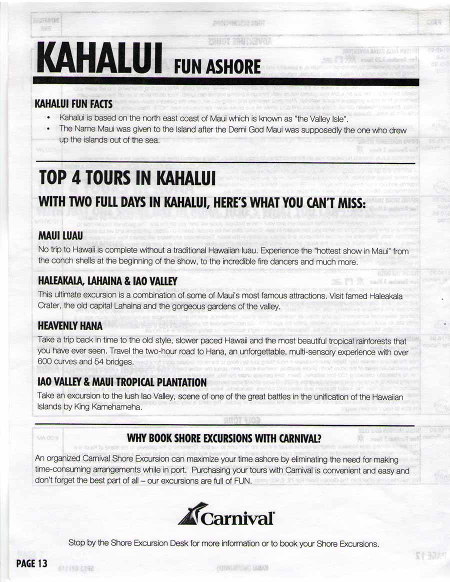 Carnival Spirit - Ensenada-Hawaii Shore Excursions - Page 13 - Kahului