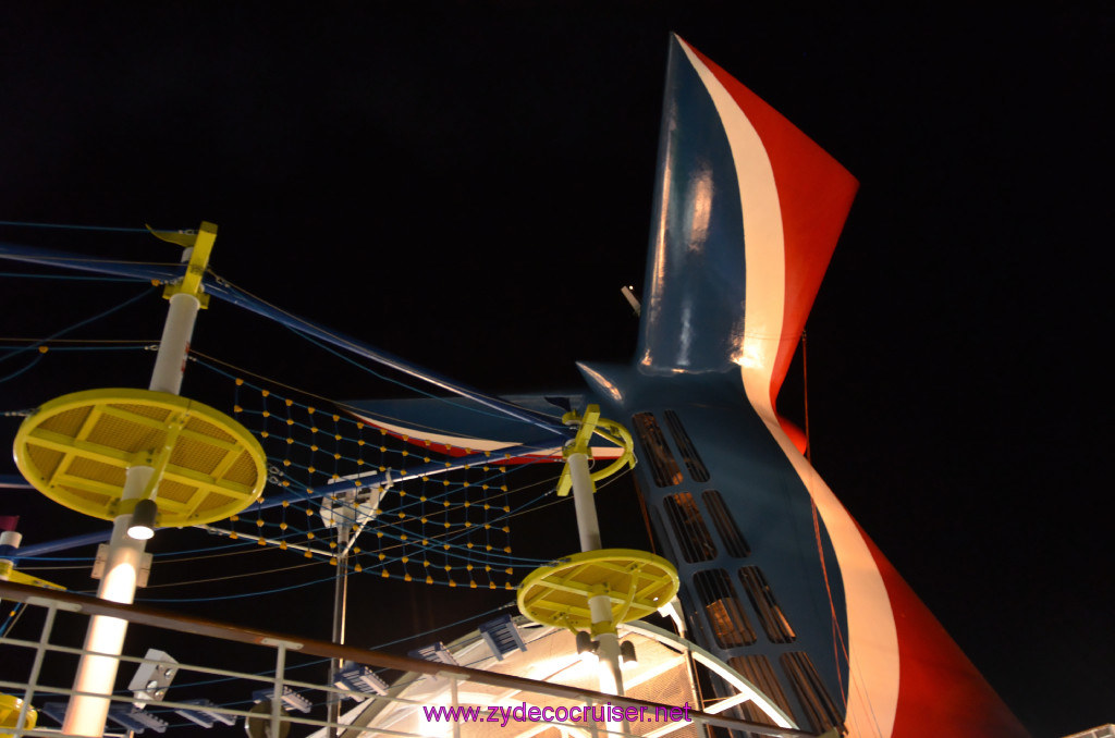 147: Carnival Sunshine Cruise, Marseilles, Ropes Course, Funnel at Night, 