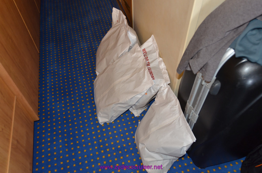 135: Carnival Sunshine Cruise, Fun Day at Sea, Wash and Fold Laundry returned - 2 bags went out, 4 bags returned!