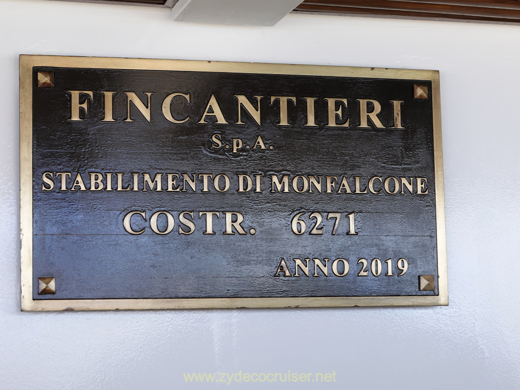 188: Carnival Venezia Transatlantic Cruise, Gibralter, Fincantieri Ship Builder's Plate