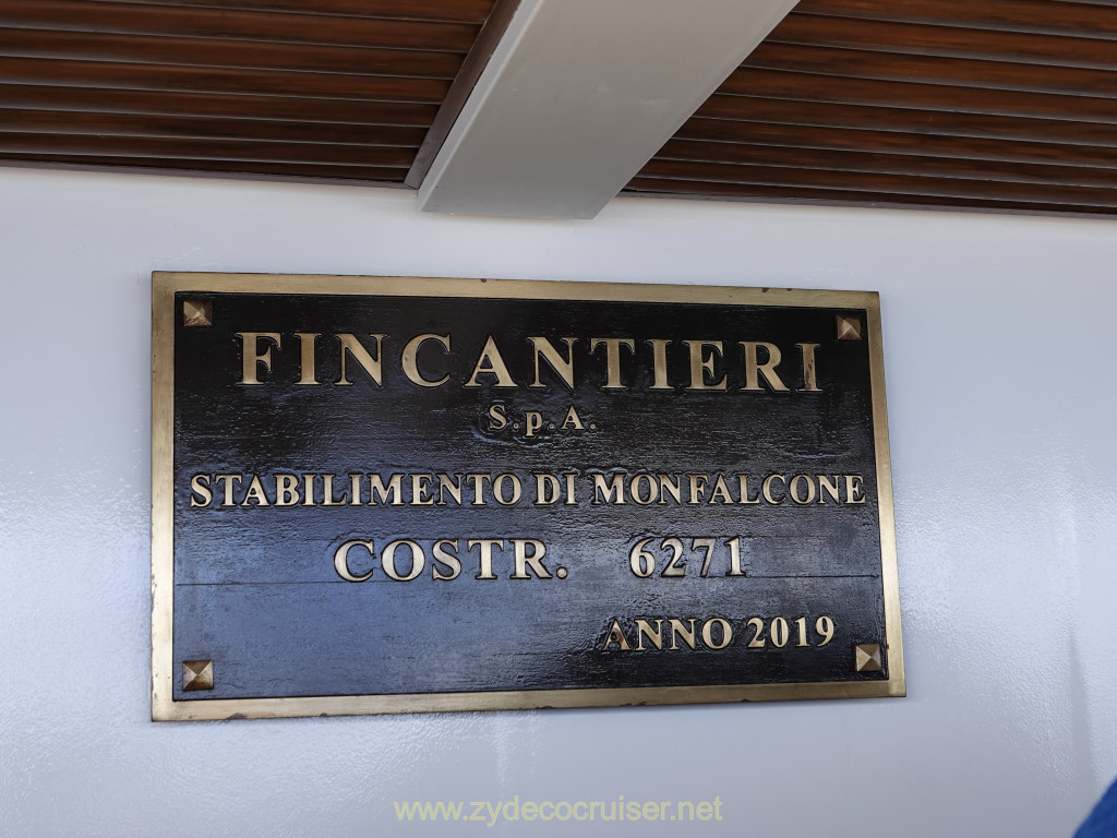 049: Carnival Venezia Transatlantic Cruise, Sea Day 4, Ship Builder's Plate, Fincantieri