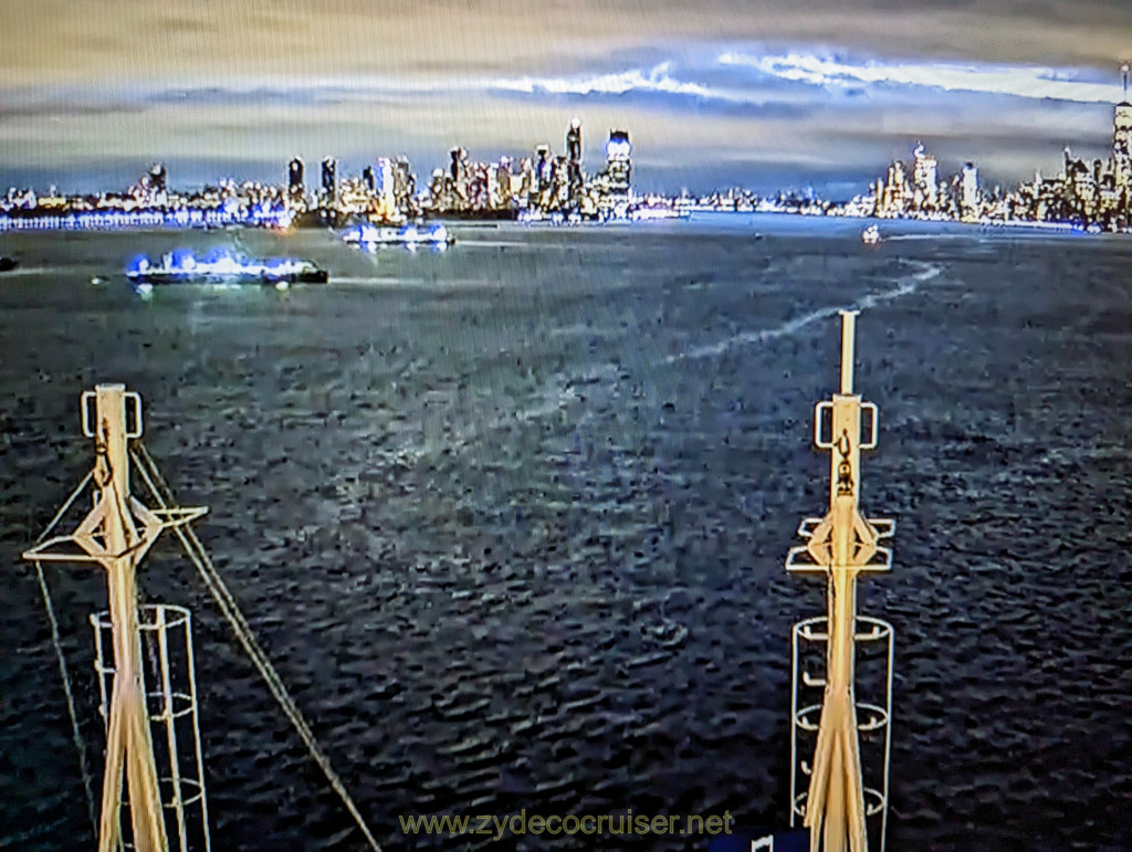 043: Carnival Venezia Transatlantic Cruise, Sea Day 9, Forward Camera View via cabin TV