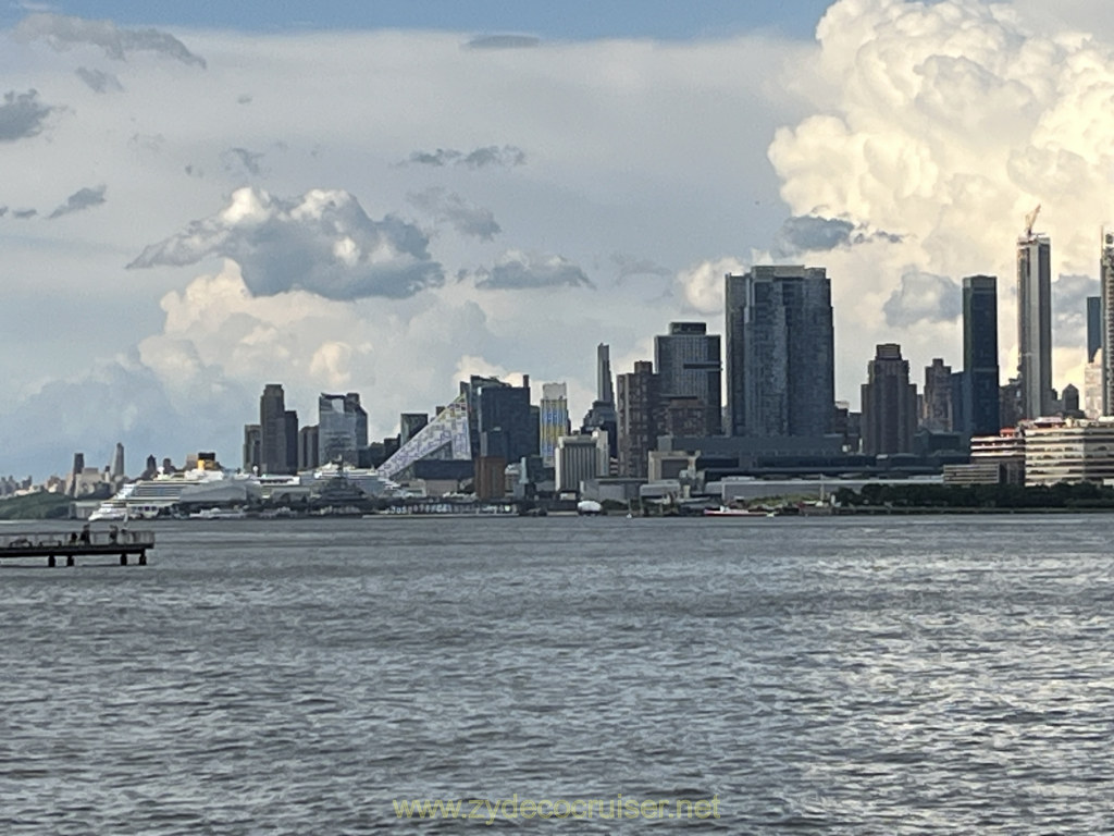 057: Hoboken, looking across the Hudson to Manhattan. The Costa stack belongs to Carnival Venezia