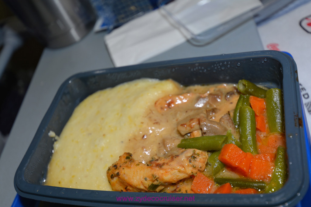 008: Carnival Vista, Pre-cruise, United Cattle Class Plus, IAH-Munich, Chicken with Mushroom sauce and Grits!