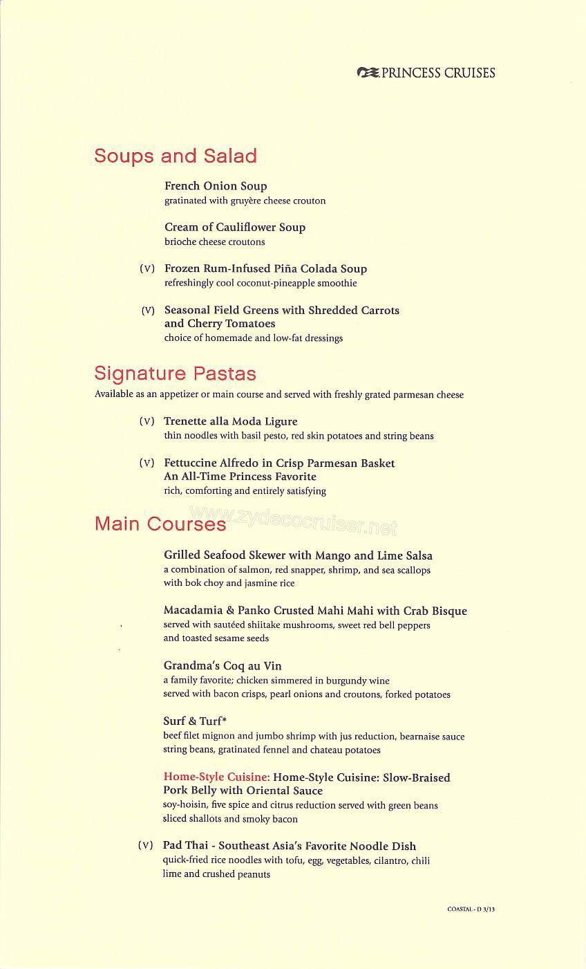018: Golden Princess Coastal Cruise, MDR Dinner, Dinner Menu 2, Page 2