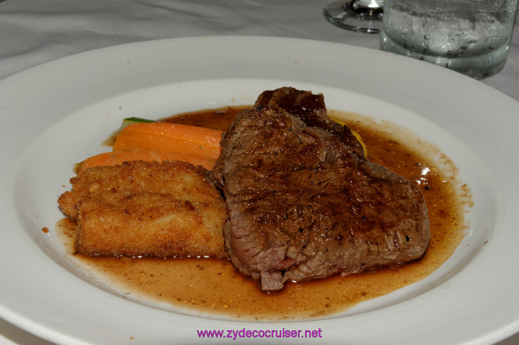 025: Emerald Princess Cruise, MDR Dinner, Grilled Medallions of Beef Tenderloin with Madeira-Truffle Demi-Glace, 