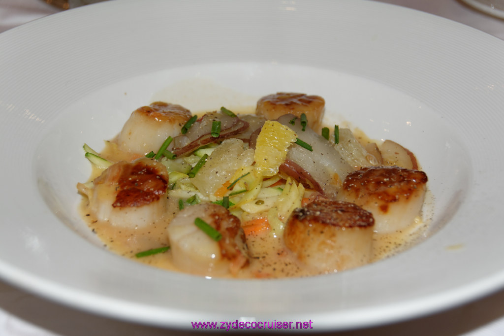 064: Emerald Princess Cruise, MDR Dinner, Seared Diver Scallops in Three Citrus Nage, 