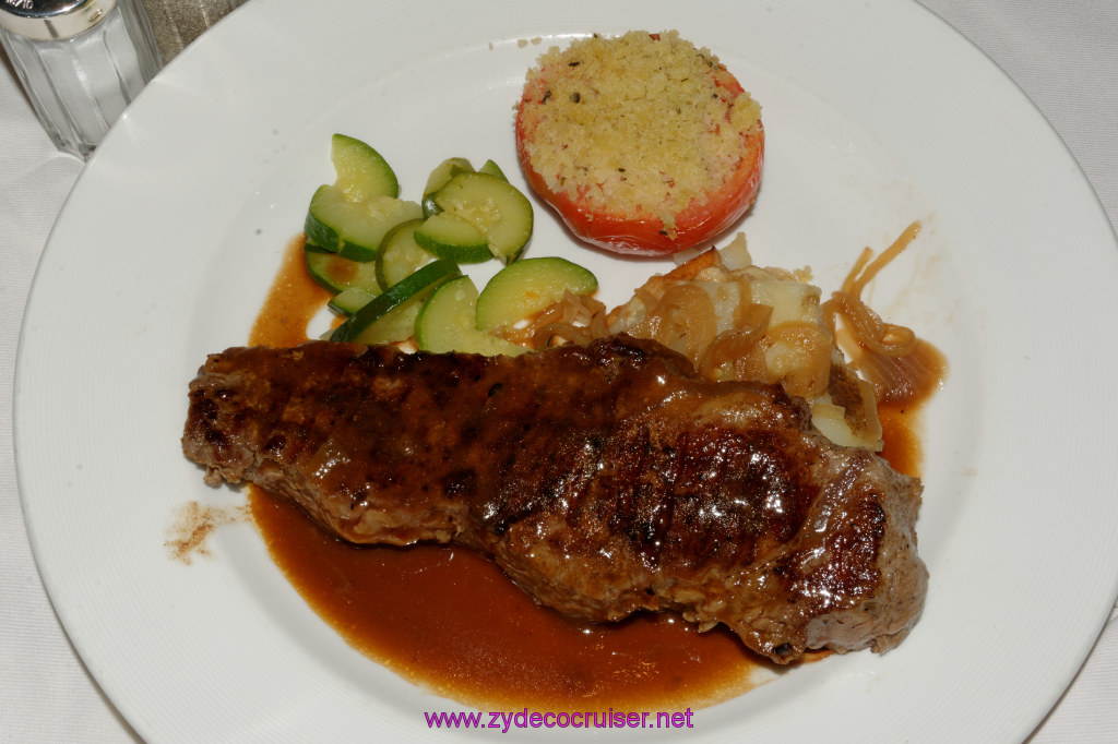 095: Emerald Princess Cruise, MDR Dinner, Grilled New York Cut Strip Steak with Green Peppercorn Sauce, 