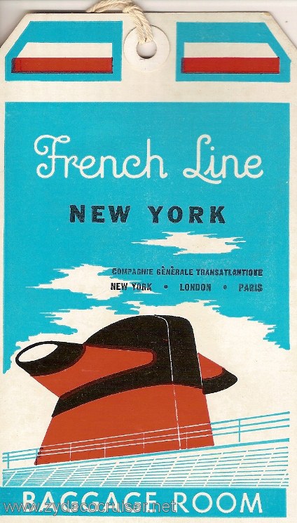 SS France, French Line, Baggage Room Tag, Front, 1974