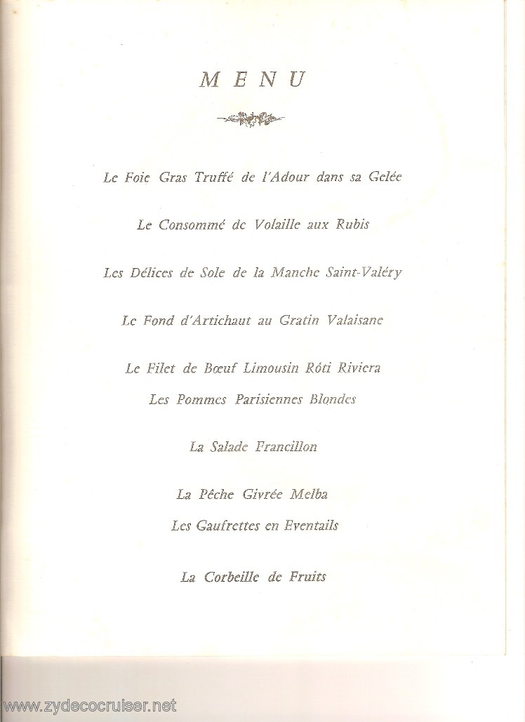 SS France, French Line, Gala Dinner Menu, Pg 3, September 10, 1974