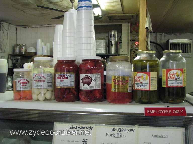 018: Moon's Grocery and Deli, Homer, LA - Some delicacies - Pickled Eggs, Pickled Pigs Lips, Pork Hocks, Pigs Feet, Dill Pickles, Jalapeo Peppers 