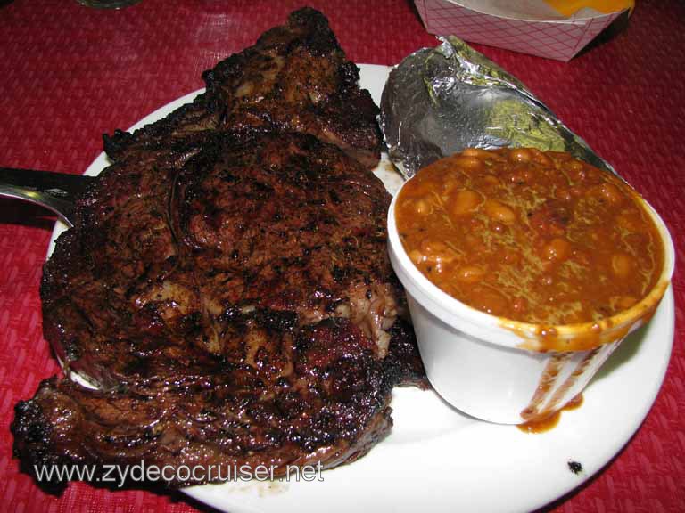 020: Moon's Grocery and Deli, Homer, LA - The smallest (1 1/4" thick)  rib eye, baked potato, and excellent BBQ beans. Yum!