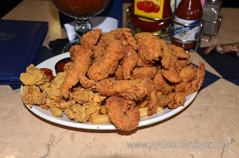 017: Deanie's, New Orleans, French Quarter, Combination Fried Shrimp, Fried Oysters, and Fried Catfish with French Fries
