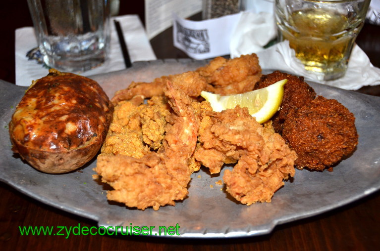 050: Baton Rouge Trip, March, 2011, Mike Anderson's Seafood, Fried Oysters and Shrimp, with stuffed baked potato and hushpuppies