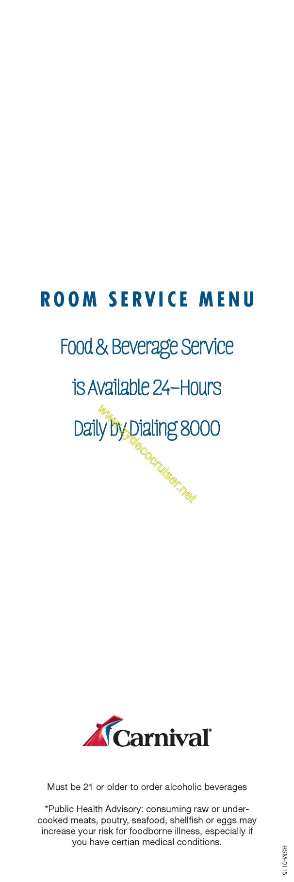 Carnival Cruise Room Service Menu - With Sushi - Page 8