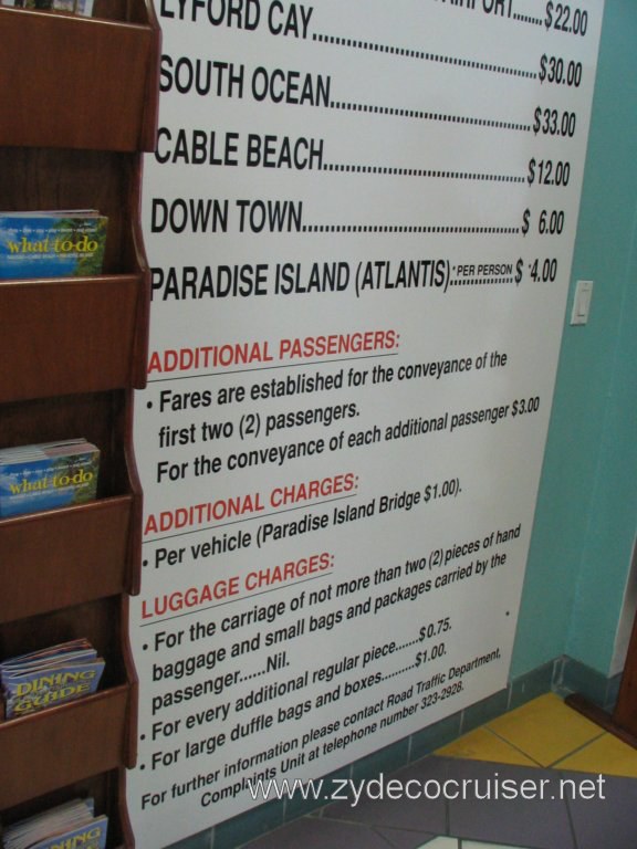 Taxi Rates, Nassau, Bahamas, 2006