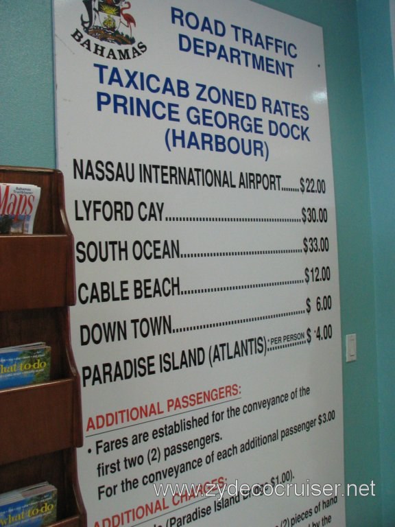 Taxi Rates (2006) Nassau, Bahamas