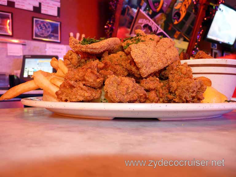 035: Acme Oyster - Fried Seafood Platter - Shrimp, Oysters, and Catfish, with Hushpuppies