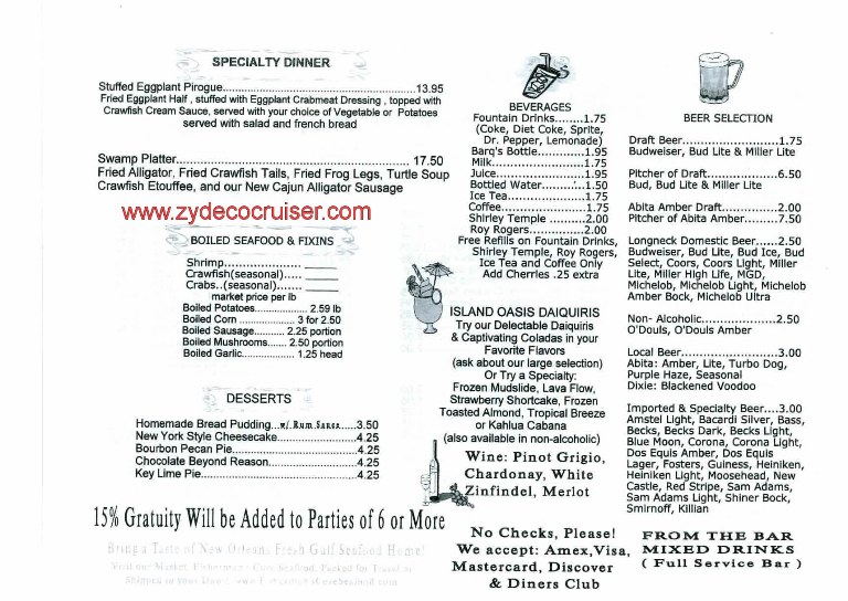 013: Kenner, LA, November, 2010, Harbor Seafood and Oyster Bar, Menu, Page 2 