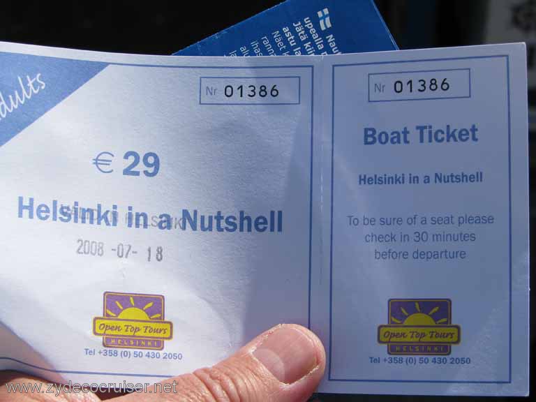 043: Carnival Splendor, Helsinki, Boat Ticket, Helsinki in a Nutshell Boat Tour