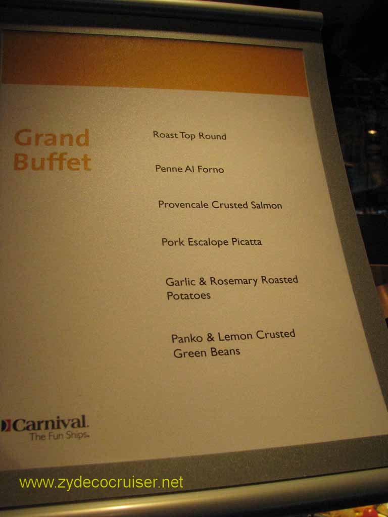 040: Carnival Splendor, 3 Day, Sea Day, Grand Buffet Menu