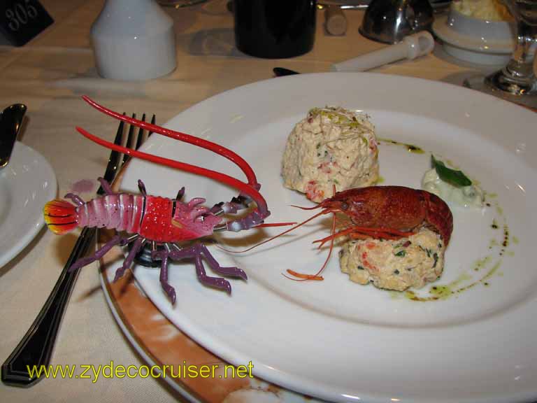 132: Carnival Splendor, 3 Day, Sea Day, MDR Dinner, Lobster Magnet meets Crawfish, Crawfish and King Crab Salad