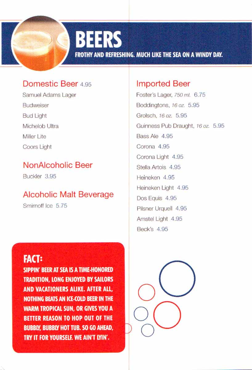 Carnival Bar Menu Page 4