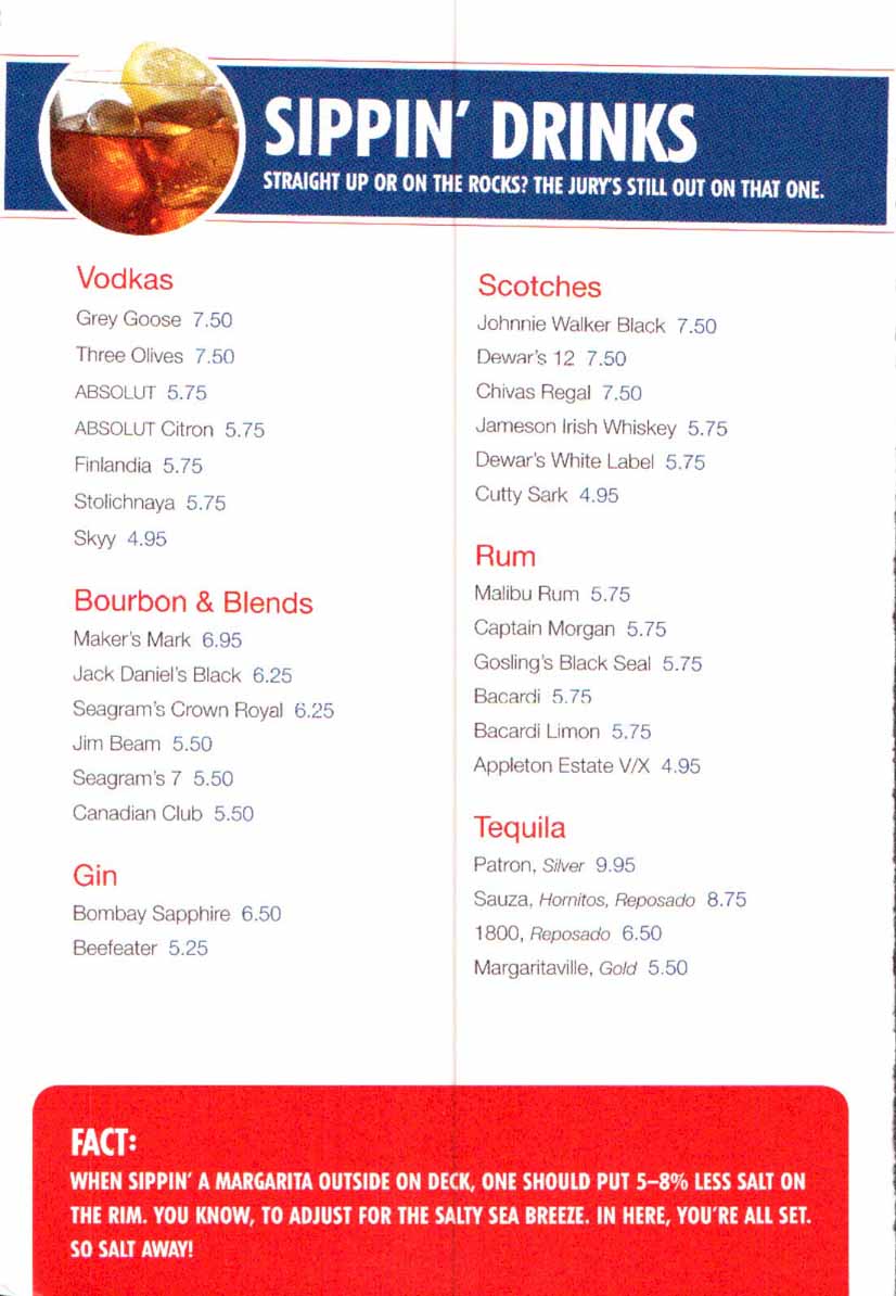 Carnival Bar Menu Page 5