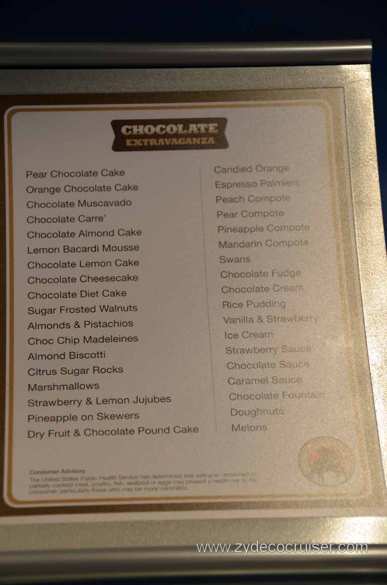 166: Carnival Magic Inaugural Voyage, Monte Carlo, Sea Day 3, Chocolate Extravaganza Menu