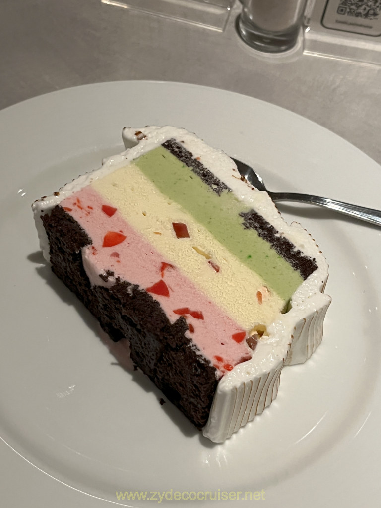 042: Carnival Venezia Transatlantic Cruise, Sea Day 9, MDR Dinner, Spumoni Cassata